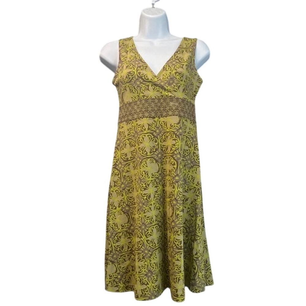 Life is good Women’s 2 green/brown v neck cotton blend dress summer casual